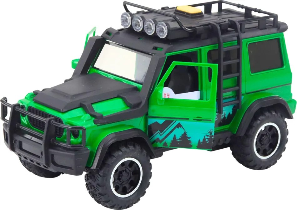 LEAN Toys Sada terénneho vozidla s prívesom a motorkou Svetlá, zvuky Zelená