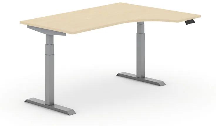 Výškovo nastaviteľný stôl PRIMO ADAPT, elektrický, 1600x1200x625-1275 mm, ergonomický pravý, breza, sivá podnož