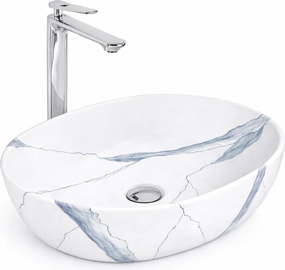 LIGNANO-M || Umývadlo na dosku, keramika, biela, mramor, oválna