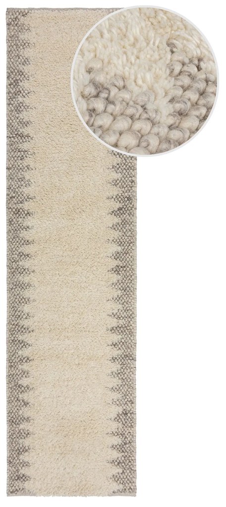 Flair Rugs, Ručne tkaný behúň Minerals Border Natural, 60x230, béžová, chodba / predsieň