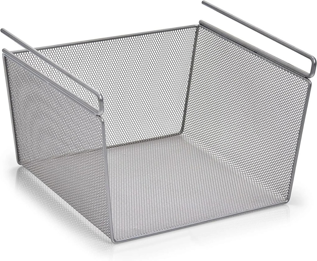 Kovový závesný prídavný kôš pod policu, sivá mriežka, 29x26 s výškou 19 cm, MESH