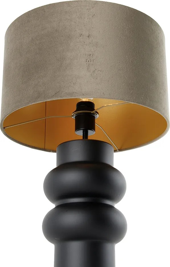 Dizajnová stolová lampa čierna zamatový tienidlo taupe so zlatom 35 cm - Alisia
