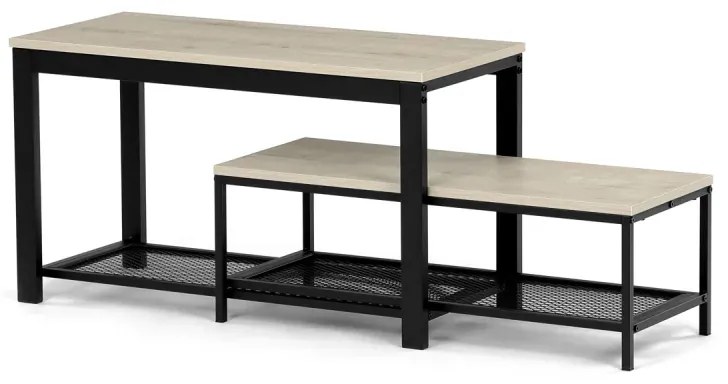 Botník 2 police, MDF dekor dub sonoma, kov - černý matný lak