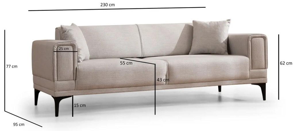 Třímístná rozkládací pohovka Horizon 230 cm ecru