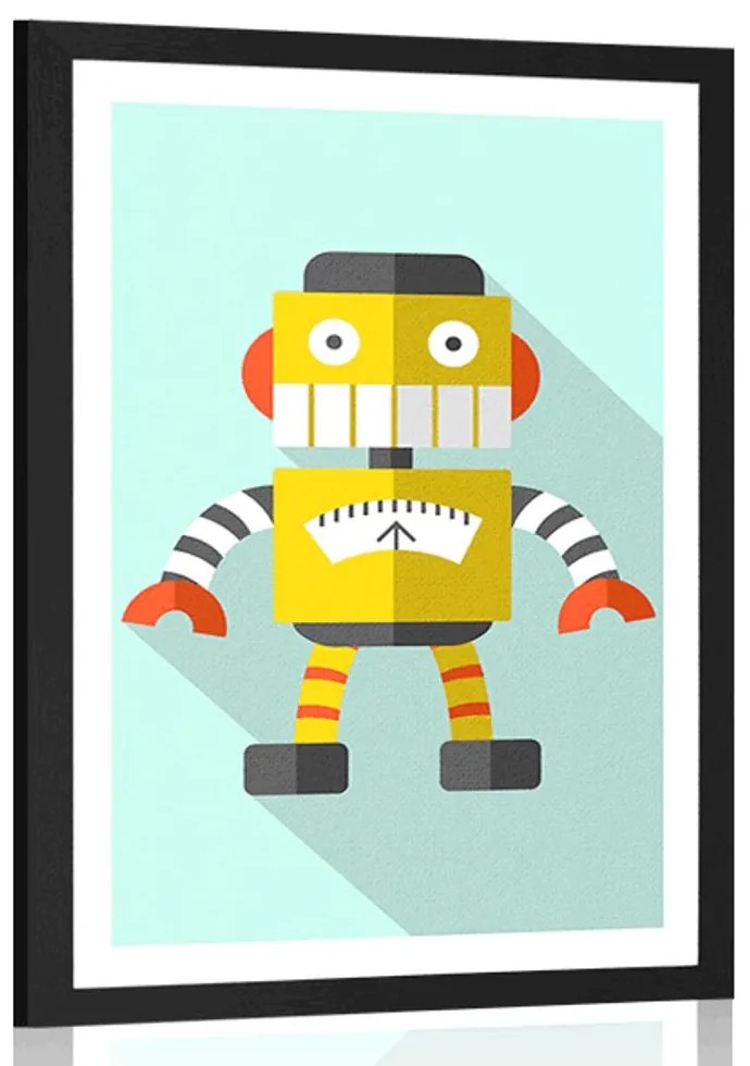 Plagát s paspartou žltý robot na modrom pozadí - 30x45 black