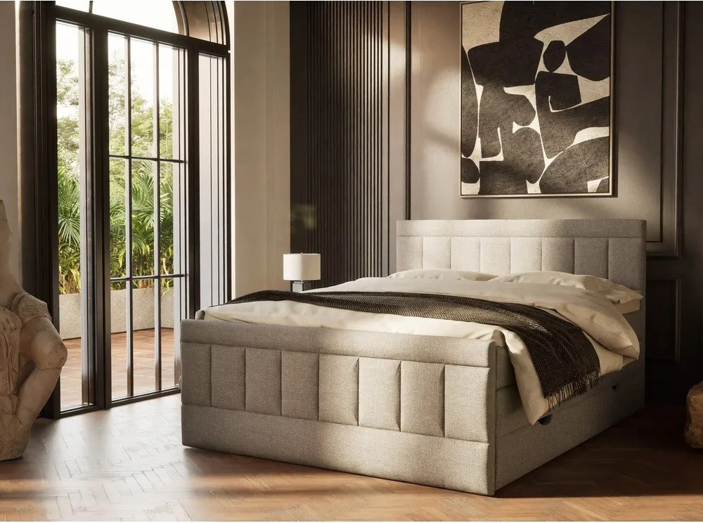 Sivá boxspring posteľ s úložným priestorom 200x200 cm Caya – Maison de Rêve