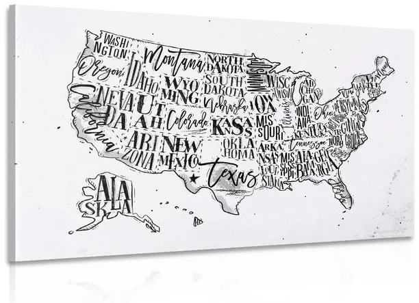 Obraz náučná mapa USA s jednotlivými štátmi v inverznej podobe