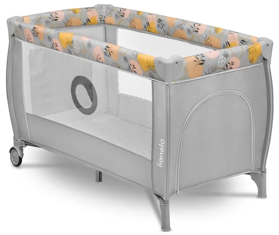 Lionelo - Cestovná postieľka STEFI PLUS ružovo-žltá
