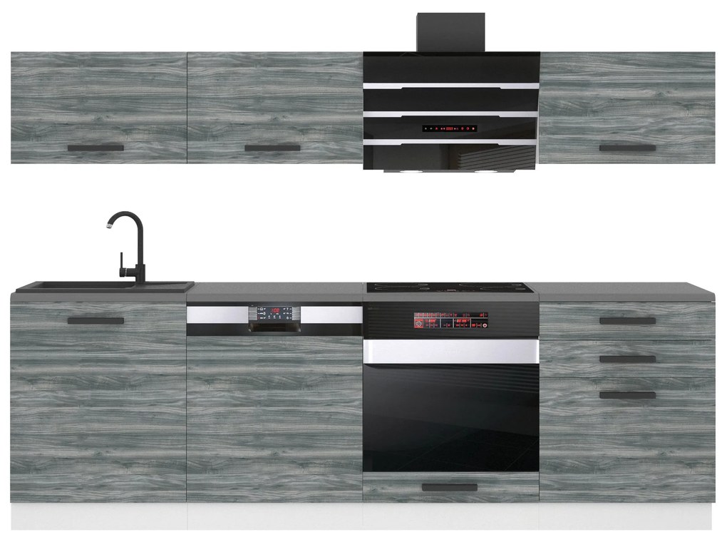 Kuchynská linka Belini Premium Full Version 240 cm šedý antracit Glamour Wood s pracovnou doskou LINDA