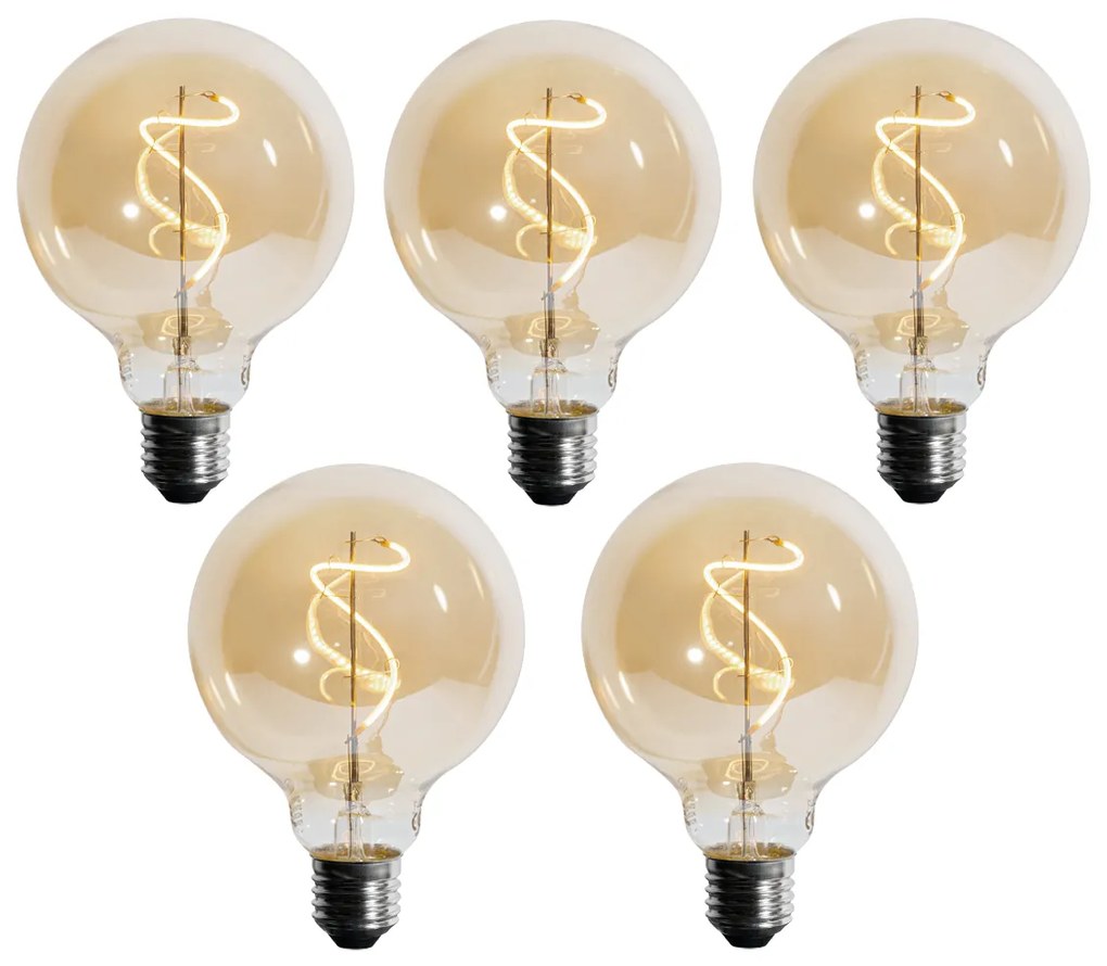 Sada 5 ks E27 Stmievateľná LED žiarovka so špirálovým vláknom G95 4W 270lm 2700K