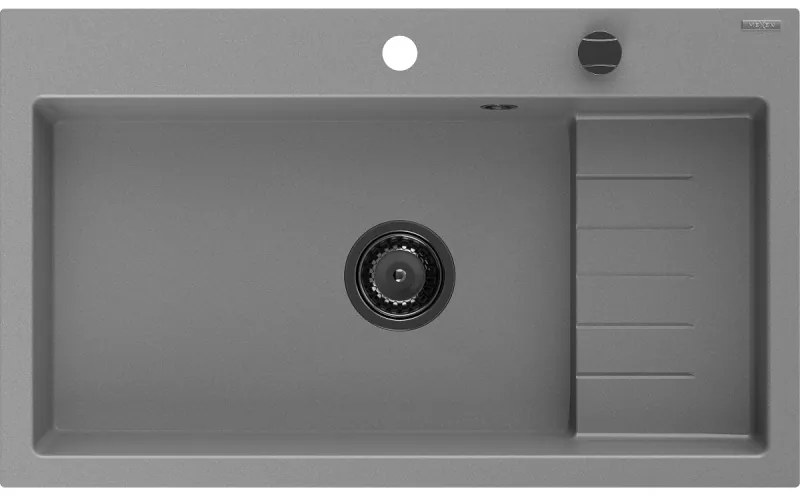 Mexen Omar, 1-komorový granitový drez 800x480x210 mm, šedá, grafitový sifón, 6520801005-71-B