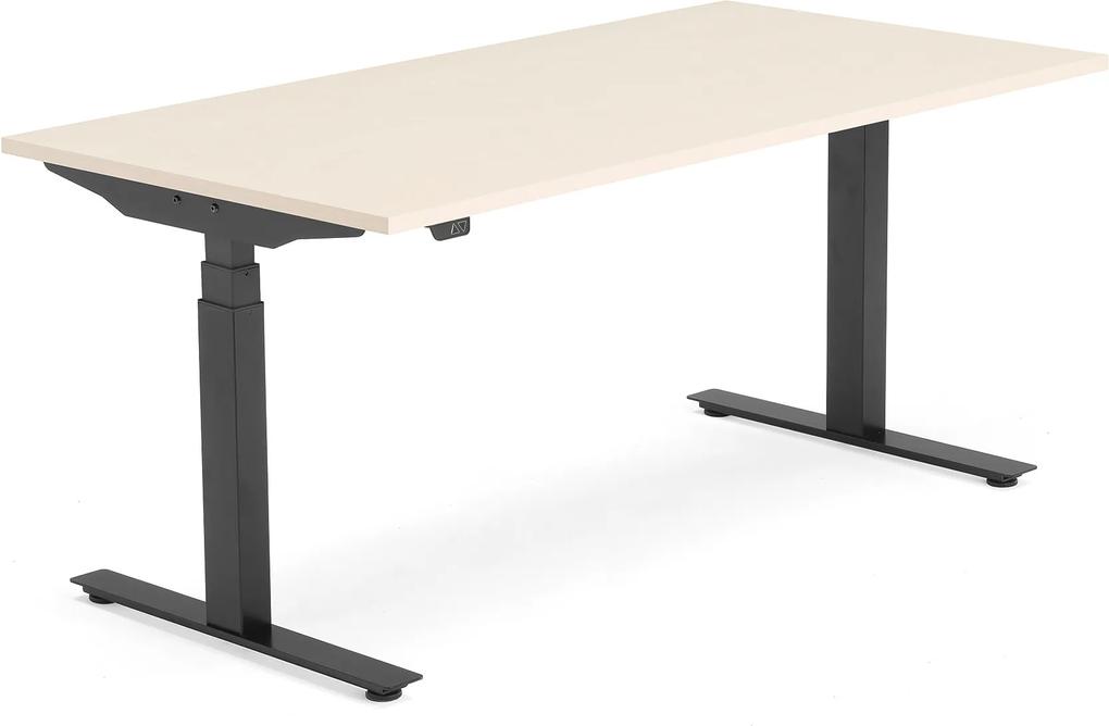 Výškovo nastaviteľný stôl Modulus, T-rám, 1600x800 mm, breza/čierna