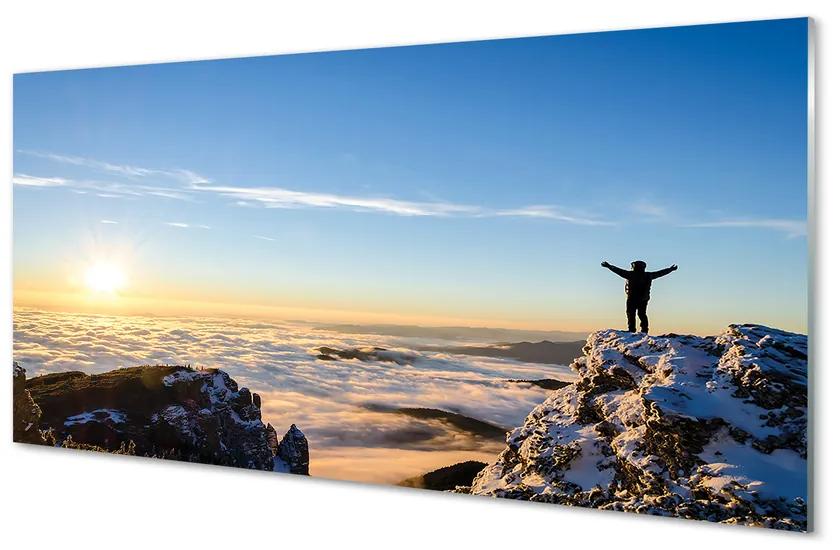 Nástenný panel  Mountain muž mraky východ 125x50 cm