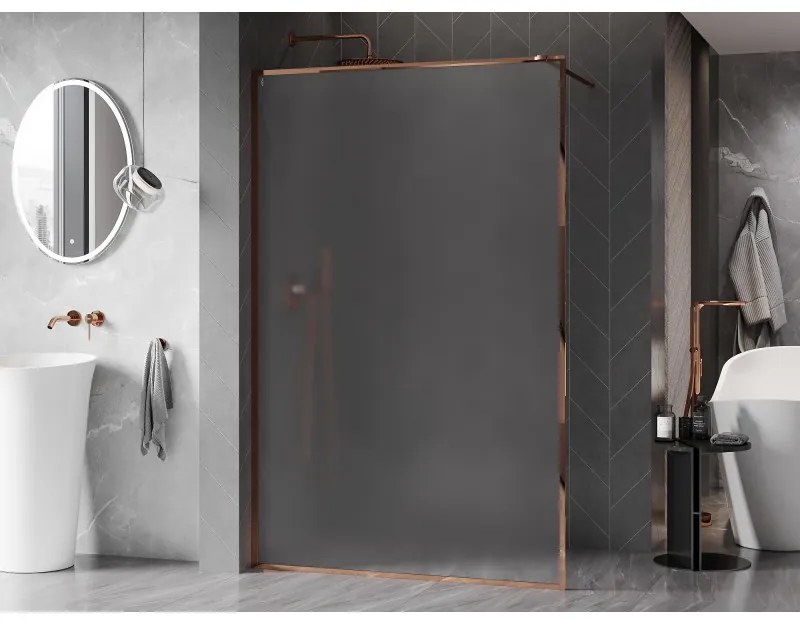 Mexen Kioto-F, sprchová zástena s rámom 130 x 202 cm, 8 mm sklo námraza, profil ružové zlato, 800-130-104-60-30