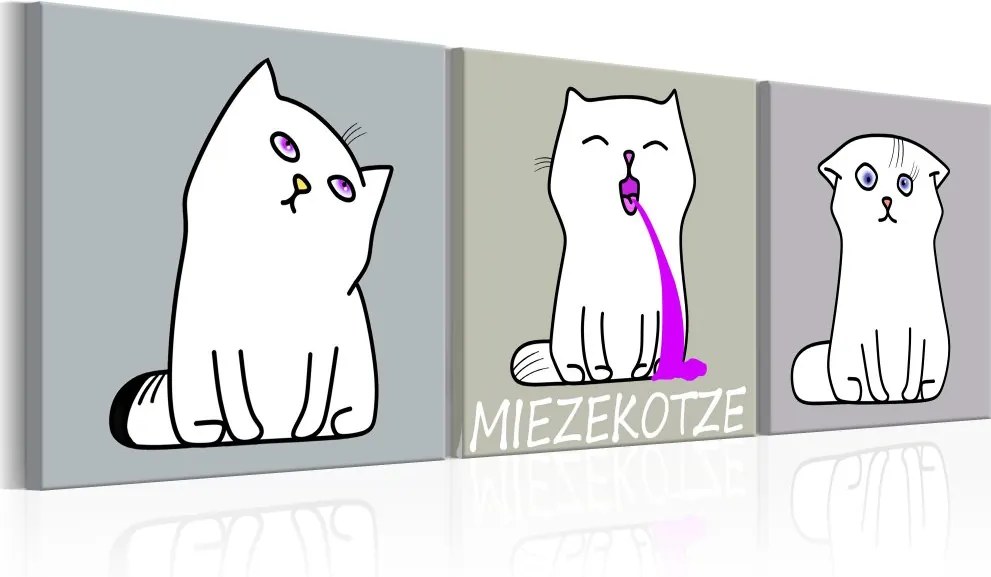 Bimago Obraz na plátne - Miezekotze: Cat Trio 120x40 cm