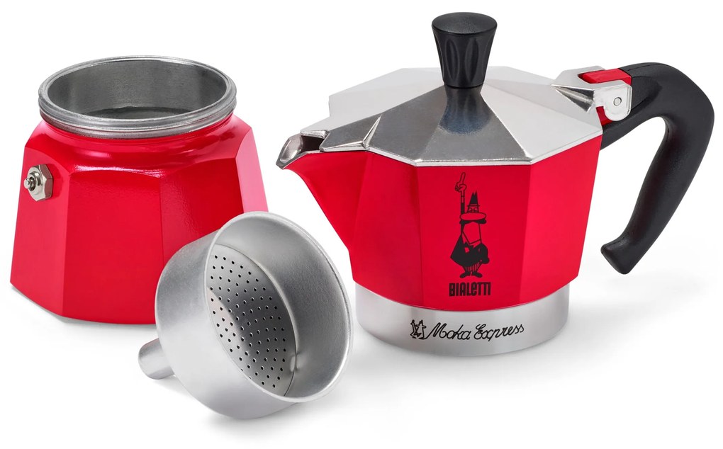 Kávovar na moka kávu Bialetti Moka Express, 130 ml, červený