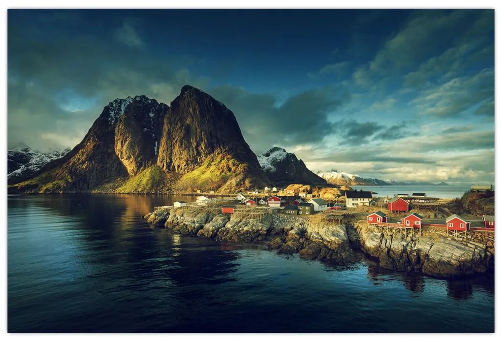 Obraz rybárskej dediny v Nórsku (90x60 cm)