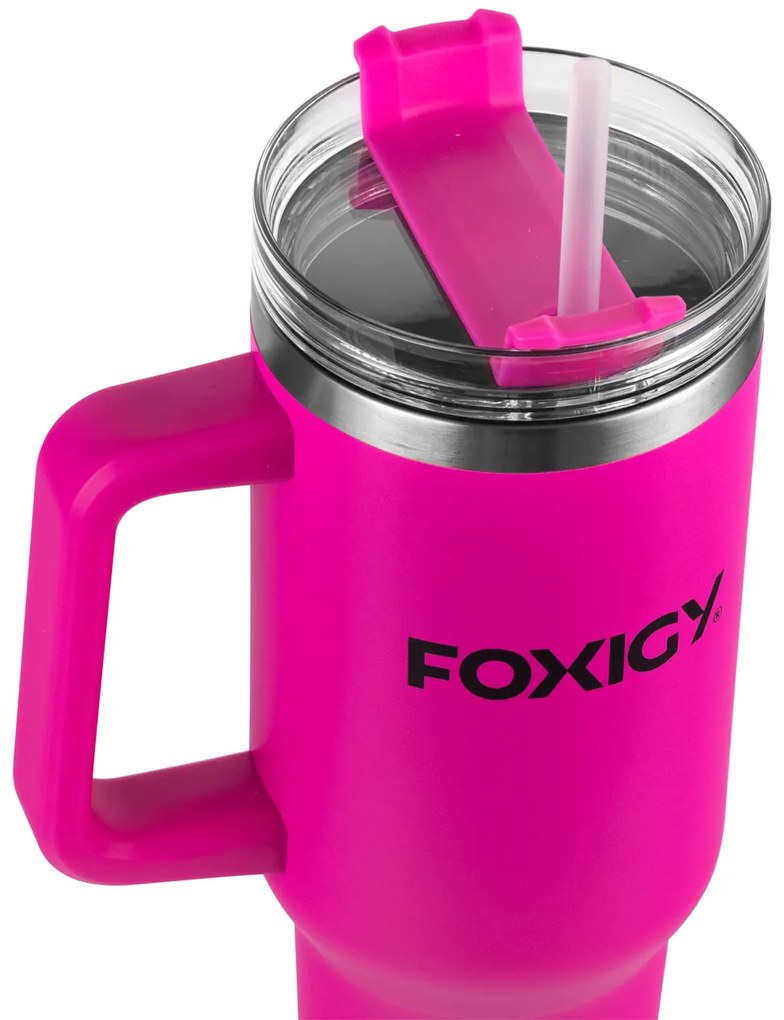 Foxigy Termohrnček do auta so slamkou 1200 ml Fuchsia