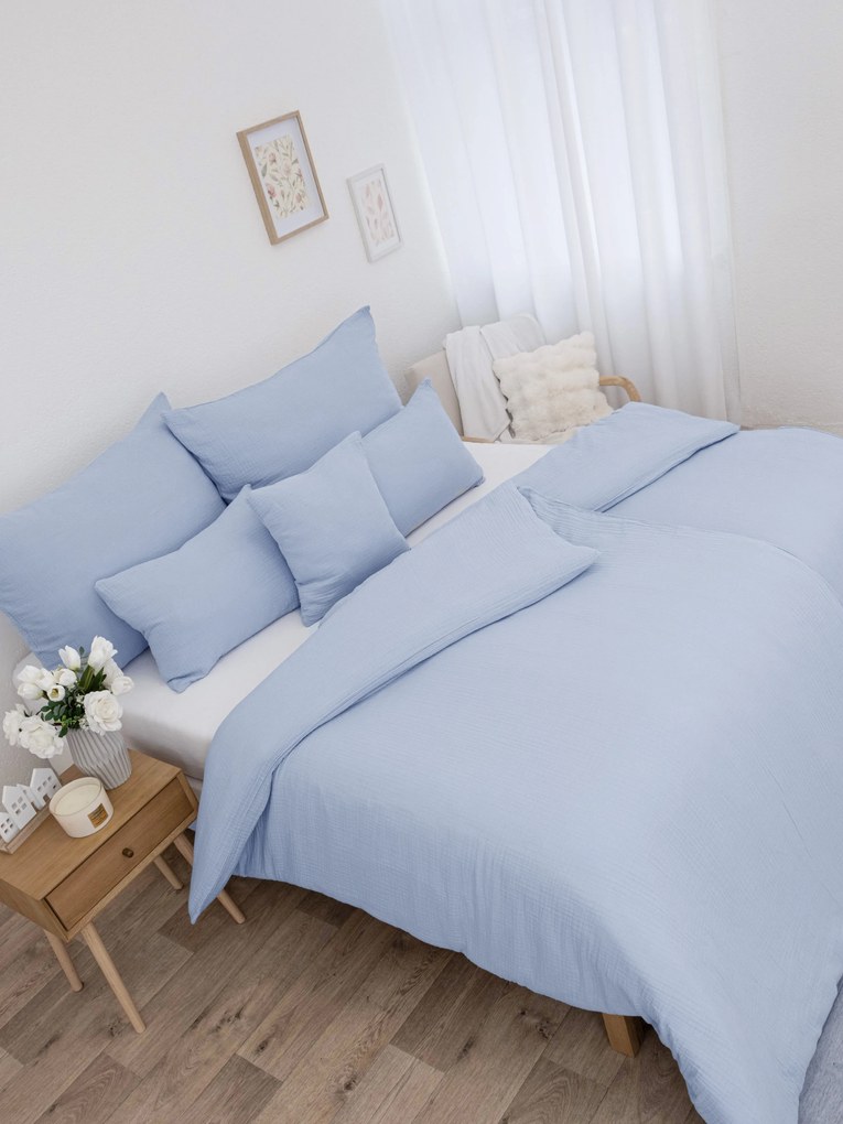 Francúzske mušelínové obliečky – Alexia svetlo modrá