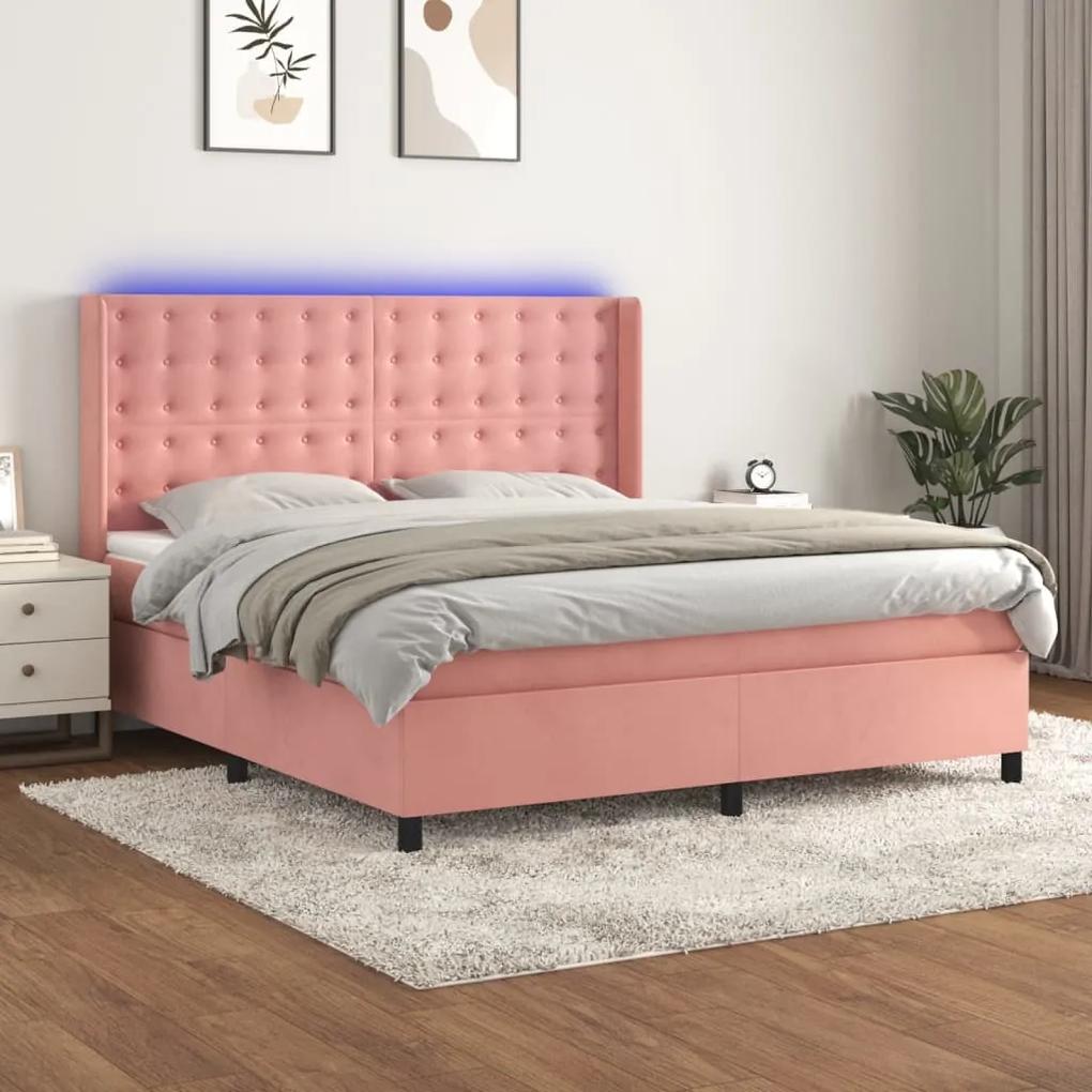 Posteľný rám boxsping s matracom a LED ružový 160x200 cm zamat 3139816