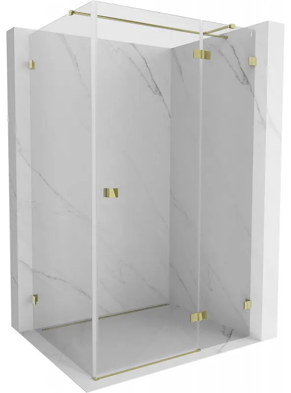 Mexen Lunar T, výklopný sprchový kút pravý 120 x 80 cm, 8mm číre sklo, zlatý profil, 834T-120-080-50-00-P