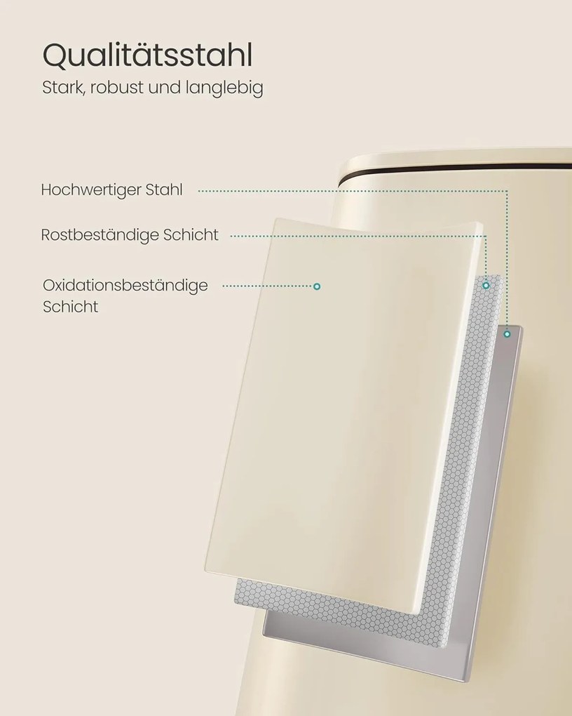 Kuchynský odpadkový kôš, 30 litrový, pedálový, oceľový, 28,5 x 28,3 x 49,5 cm, pieskový béžový