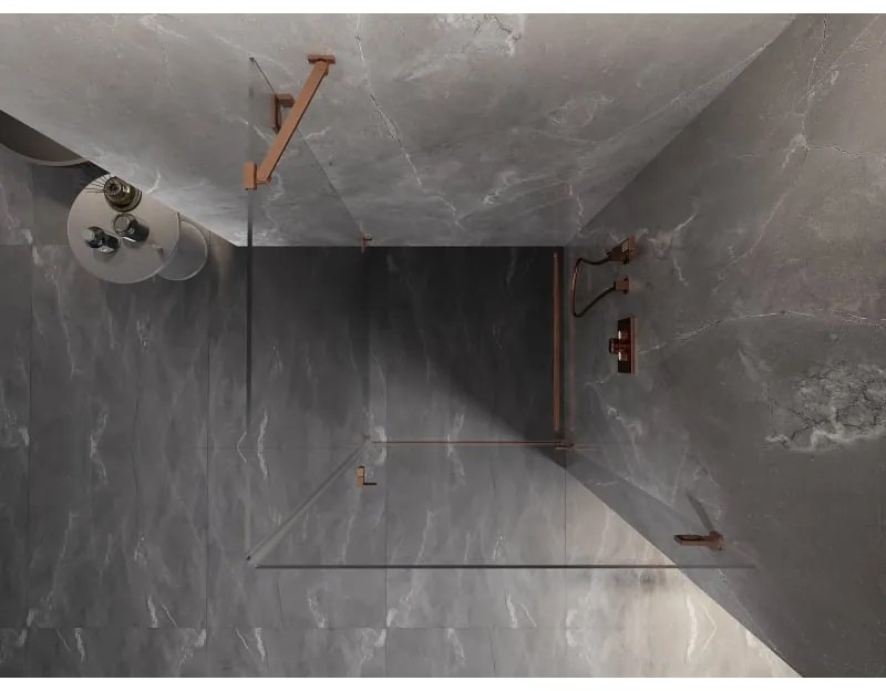 Mexen Lunar-B, pravostranný výklopný sprchový kút 100 x 100 cm, 8mm číre sklo, profil medená matná, 832-100-100-65-00-P