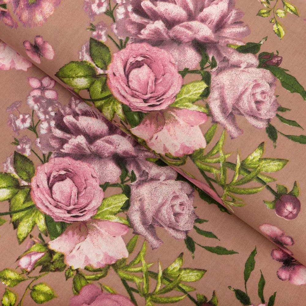 Biante Bavlnený obdĺžnikový obrus Sandra SA-554 Ruže a hortenzie na hnedom 60x100 cm