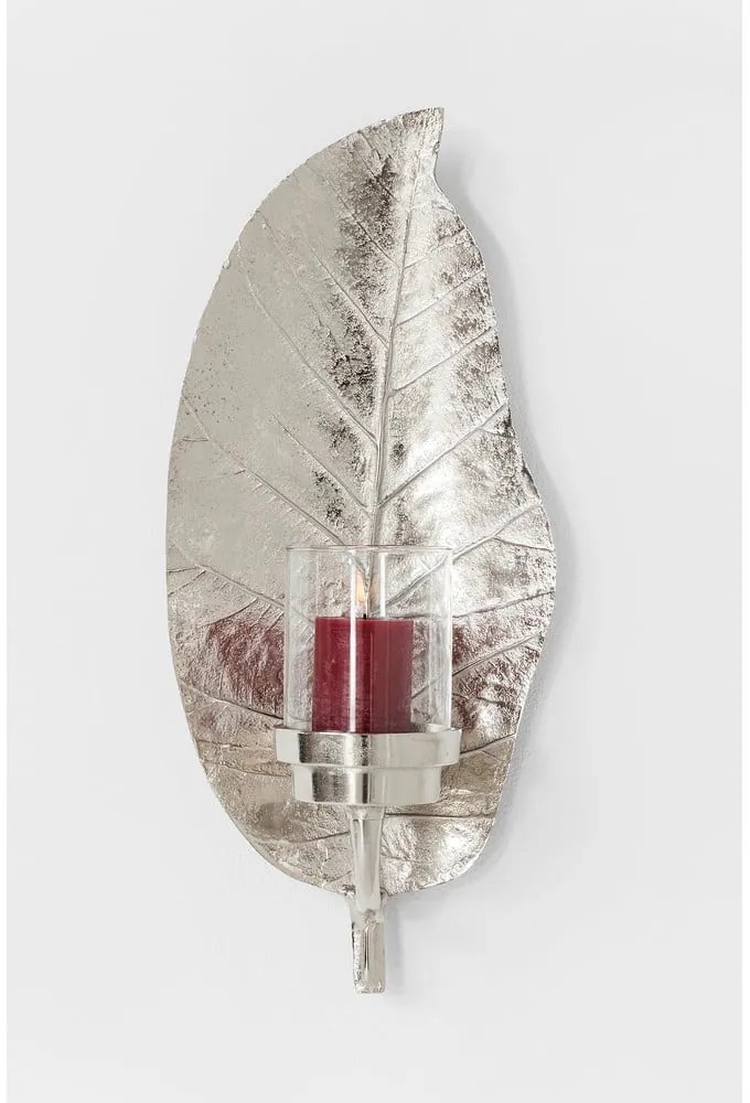 Nástenný kovový svietnik v striebornej farbe Kare Design Leaf