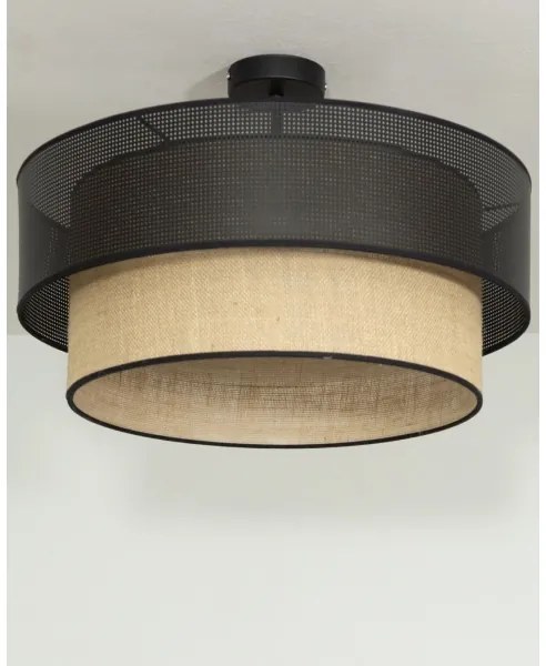 Prisadený luster BORHO 1xE27/60W/230V priemer 40 cm čierna/juta