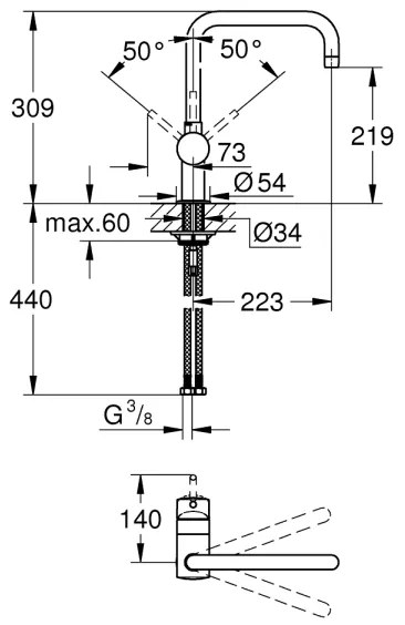 GROHE 32488000 - Drezová batéria A lesklý chróm