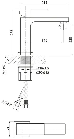 Sapho - Umývadlová batéria CUBEMIX 27,8 cm lesklý chróm