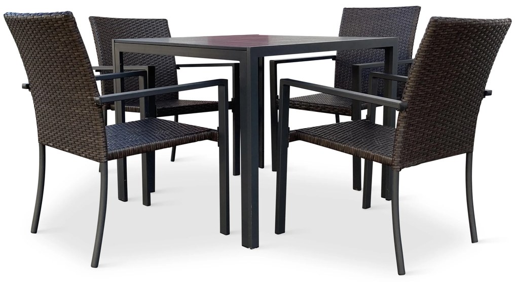 Záhradný jedálenský set Viking M + 4x ratanová stolička Wicker Pat