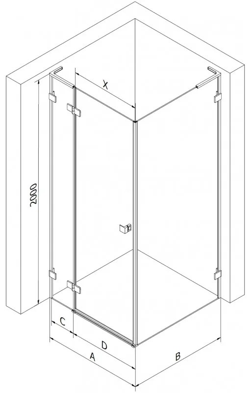 Mexen Lunar, L sklápací sprchový kút ľavý 90 x 70 cm, 8mm číre sklo, profil grafit brúsený, 834L-090-070-66-00-L