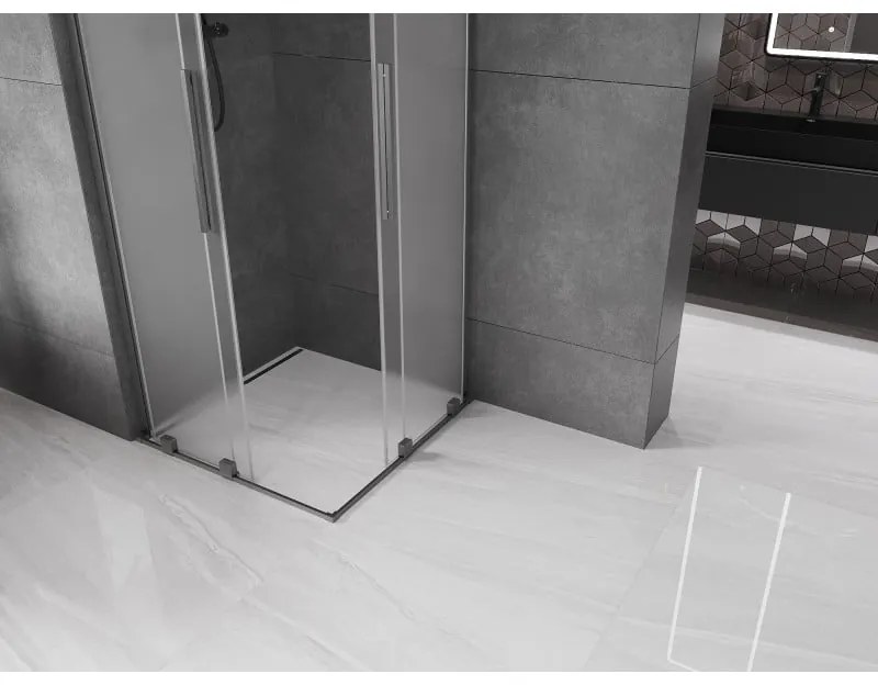 Mexen Velar L Duo, sprchový kút s posuvnými dverami 80 x 80 cm, 8mm sklo námraza, brúsený grafit, 871-080-080-02-33-66