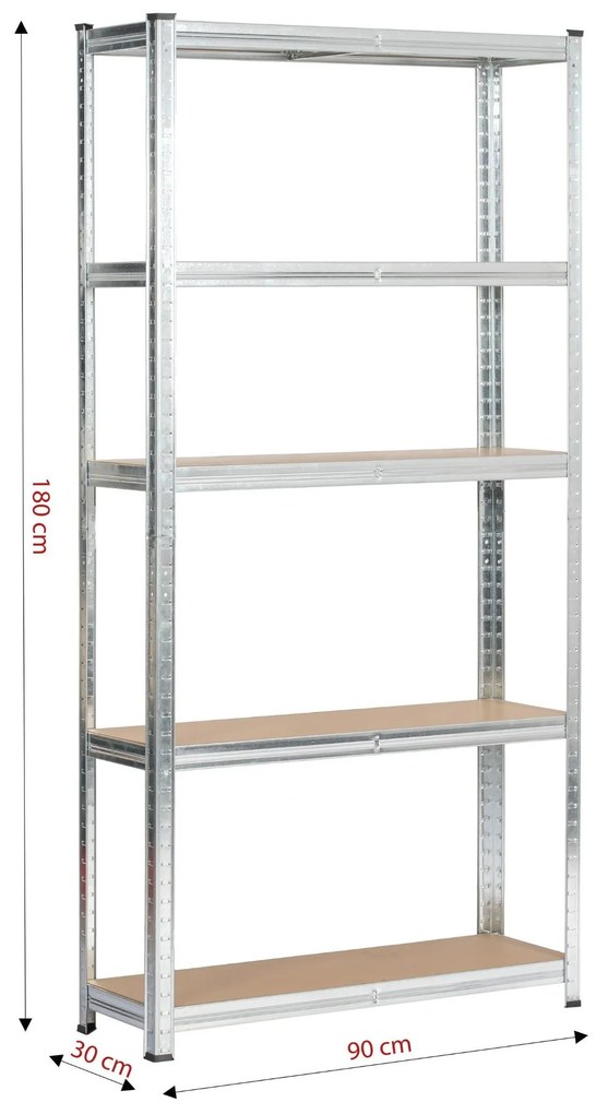 Kovový regál REGMET 90x30x180 cm stříbrný