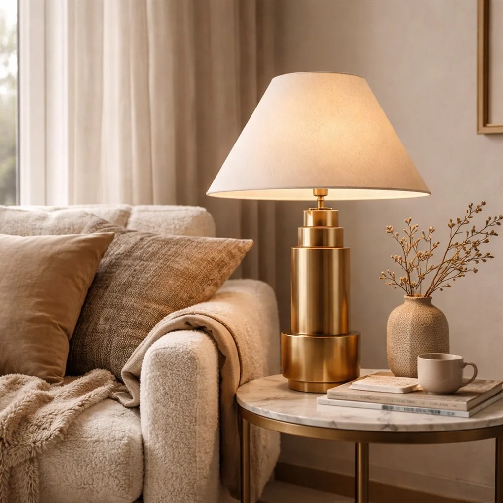 Stolná lampa bronzová s tienidlom z látky béžová 55 cm - Bruut