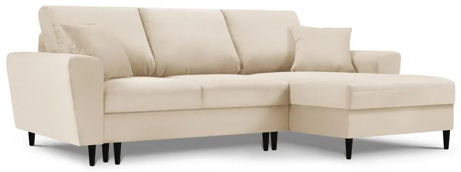 Béžová menčestrová rozkladacia rohová pohovka Micadoni Home Moghan, pravý roh