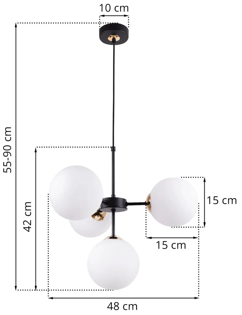 Light Home Závesné svietidlo FLORENCE, 4x biele sklenené tienidlo, G