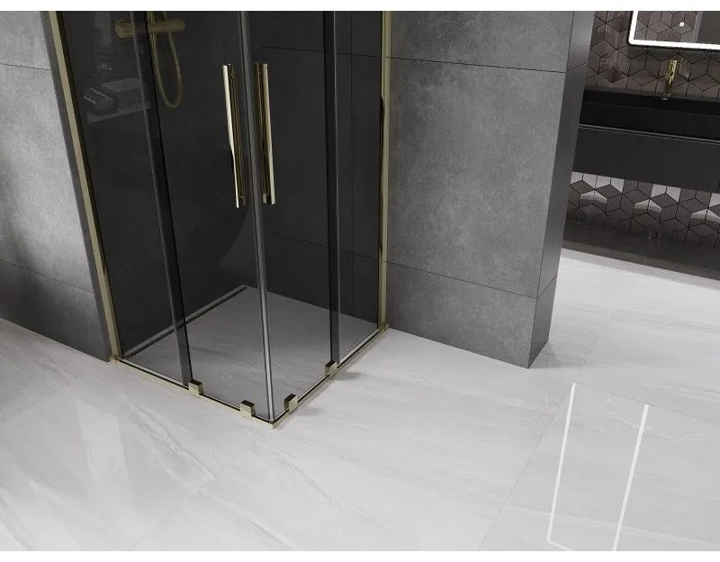 Mexen Velar Duo, sprchový kút s posuvnými dverami 100 x 100 cm, 8mm šedé sklo, zlatá lesklá, 871-100-100-42-50