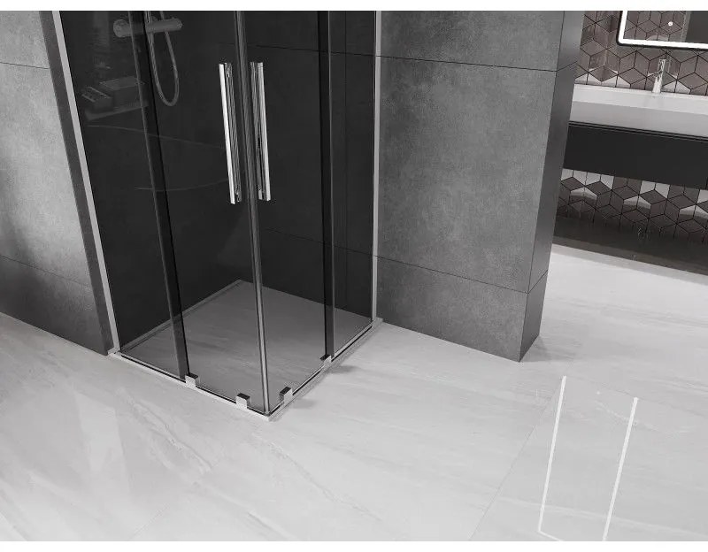 Mexen Velar L Duo, sprchový kút s posuvnými dverami 90 x 90 cm, 8mm šedé sklo, chrómová, 871-090-090-02-43-01