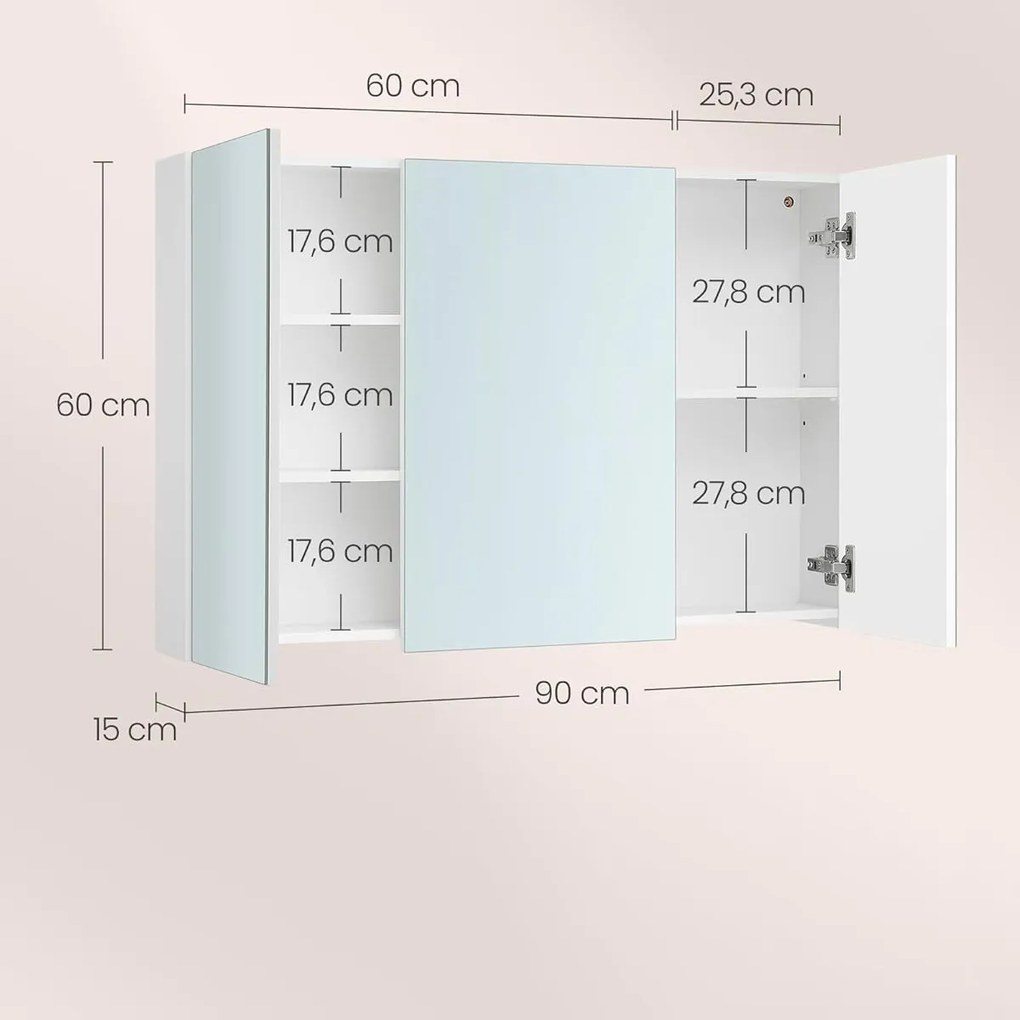 Závěsná zrcadlová skříňka Vasagle Batylda 90 cm bílá
