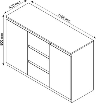 Komoda so 3 zásuvkami Carlos, biela, 120 cm
