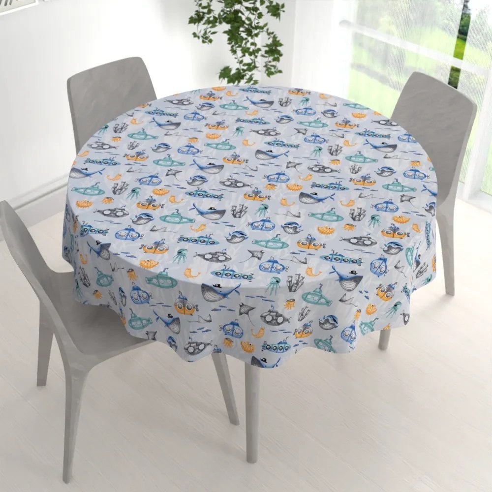 Biante Detský bavlnený okrúhly obrus Sandra SA-673 Podmorský svet modrý Ø 50 cm