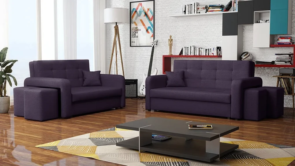 Rozkladacia sedacia súprava s úložným priestorom Clivia Home II + III, Taburetka: ľavá strana (pohovka III) + pravá strana (pohovka II), Dostupné poťahy: Manila 16