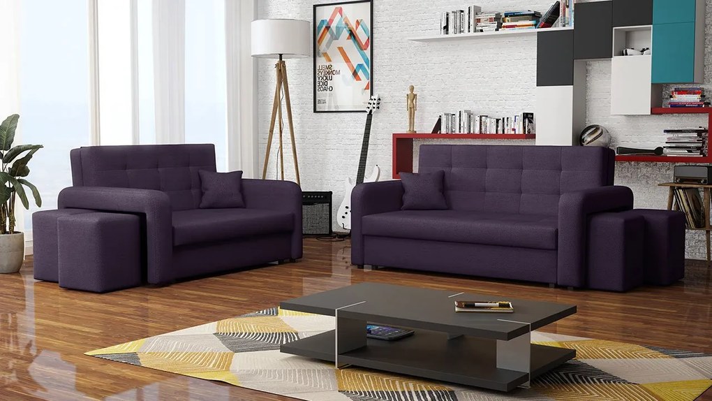 Rozkladacia sedacia súprava s úložným priestorom Clivia Home II + III, Taburetka: pravá strana (pohovka III) + ľavá strana (pohovka II), Dostupné poťahy: Manila 26