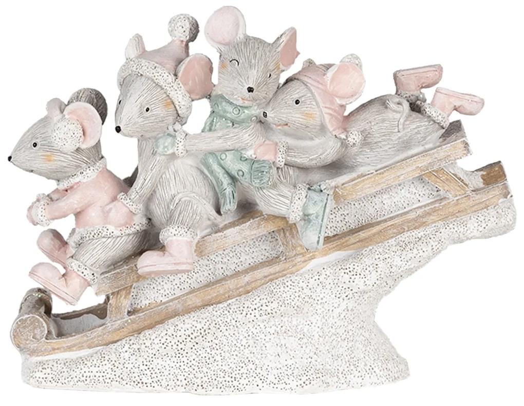Vianočné dekoratívne soška myšiek na saniach - 15 * 5 * 11 cm