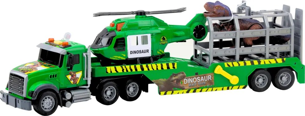 LEAN Toys Súprava nákladných vozidiel Helikoptéra v klietke so svetovými zvukmi dinosaurov Zelená
