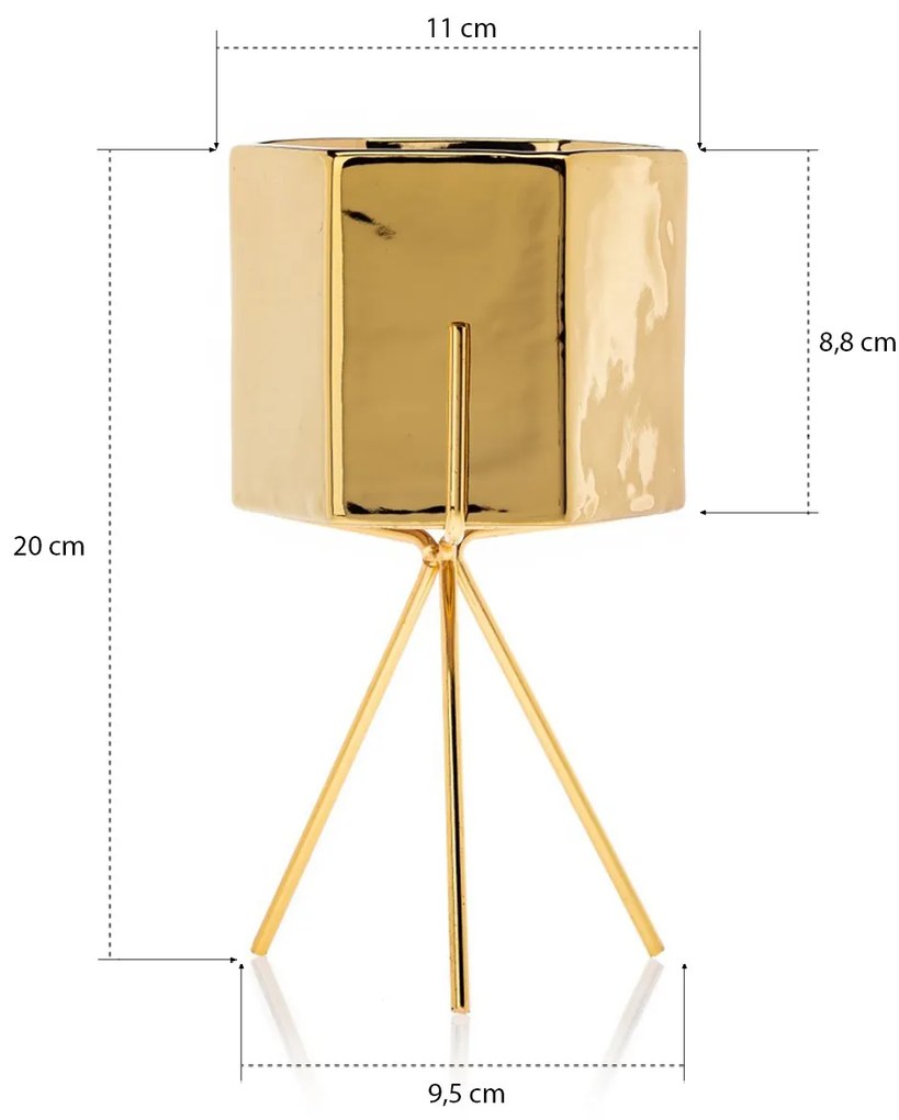 KERAMICKÝ KVETINÁČ SO STOJANOM SASHI 20X9,5 CM ZLATÁ