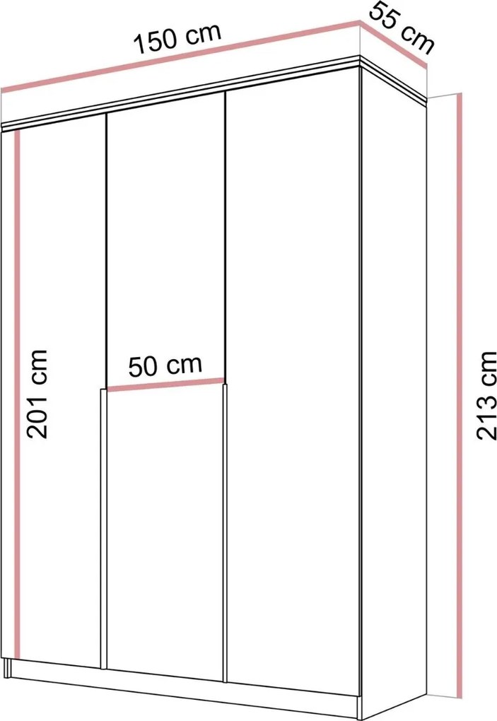 ŠATNÍKOVÁ SKRIŇA NESSIE 3D KAŠMÍR + ZRKADLO 150 cm